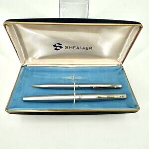 Sheaffer VTG Brushed Chrome Cartridge Fill Fountain Pen / Mechanical Pencil Set